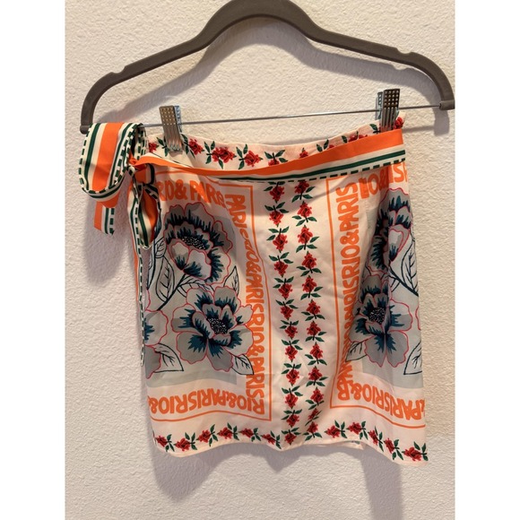 Commense Skirt Womens Small Multicolor Floral Satin Wrap Tie Mini Scarf Print - Picture 5 of 16